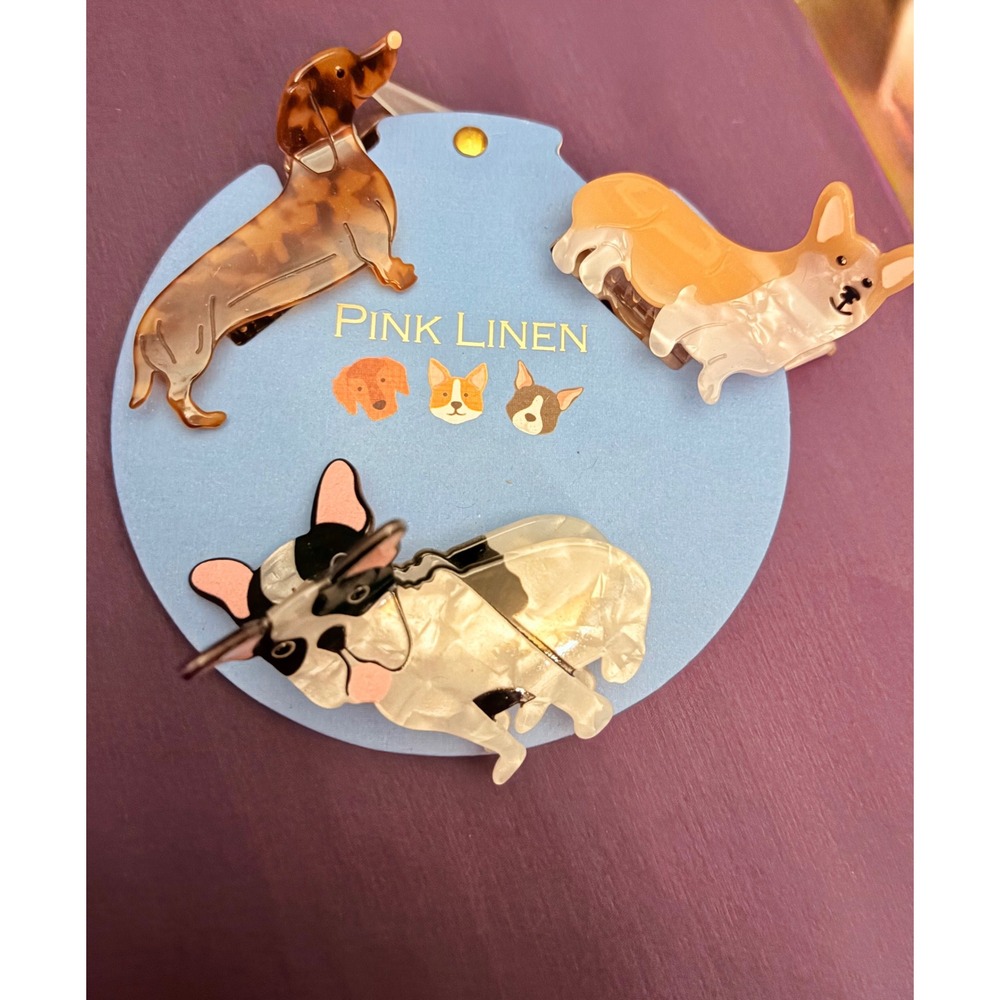 Pink Linen Hair Clips Women Multicolor New Dog Breeds Corgi Frenchie Dachshund